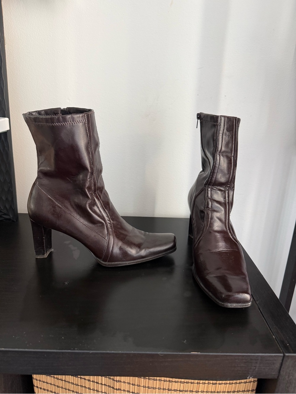 Franco Sarto Dark Brown Leather Square-Toe Ankle Boots